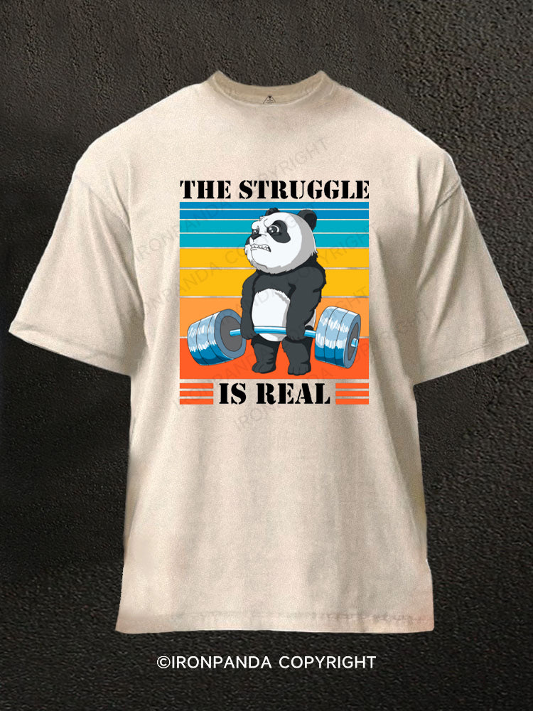 The Struggle is real Panda Weight Lifting Washed Gym Shirt