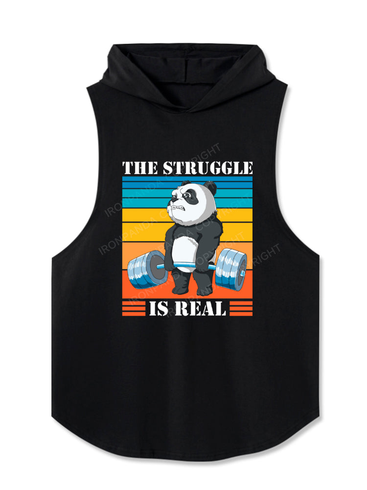 The Struggle is real Panda Weight Lifting Hooded Tank