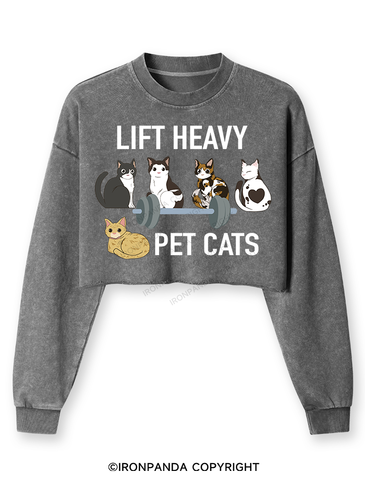 LIFT HEAVY PET CATS Washed Long-Sleeve Crop Top