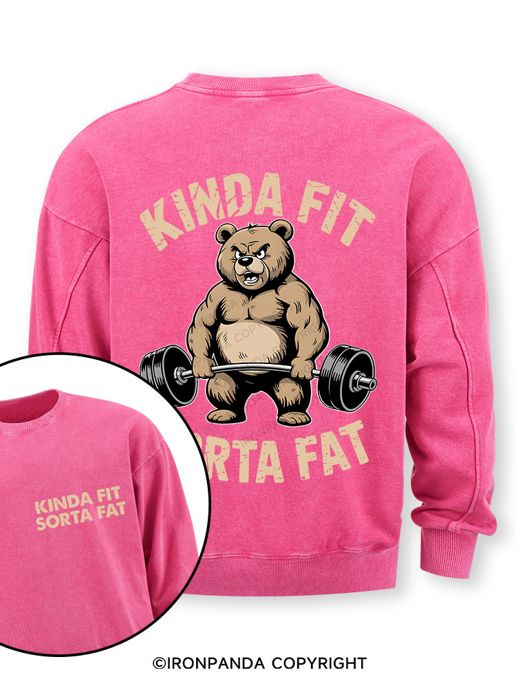 KINDA FIT SORTA FAT BEAR WEIGHTLIFTING Double-Sided Printed Washed Sweatshirt