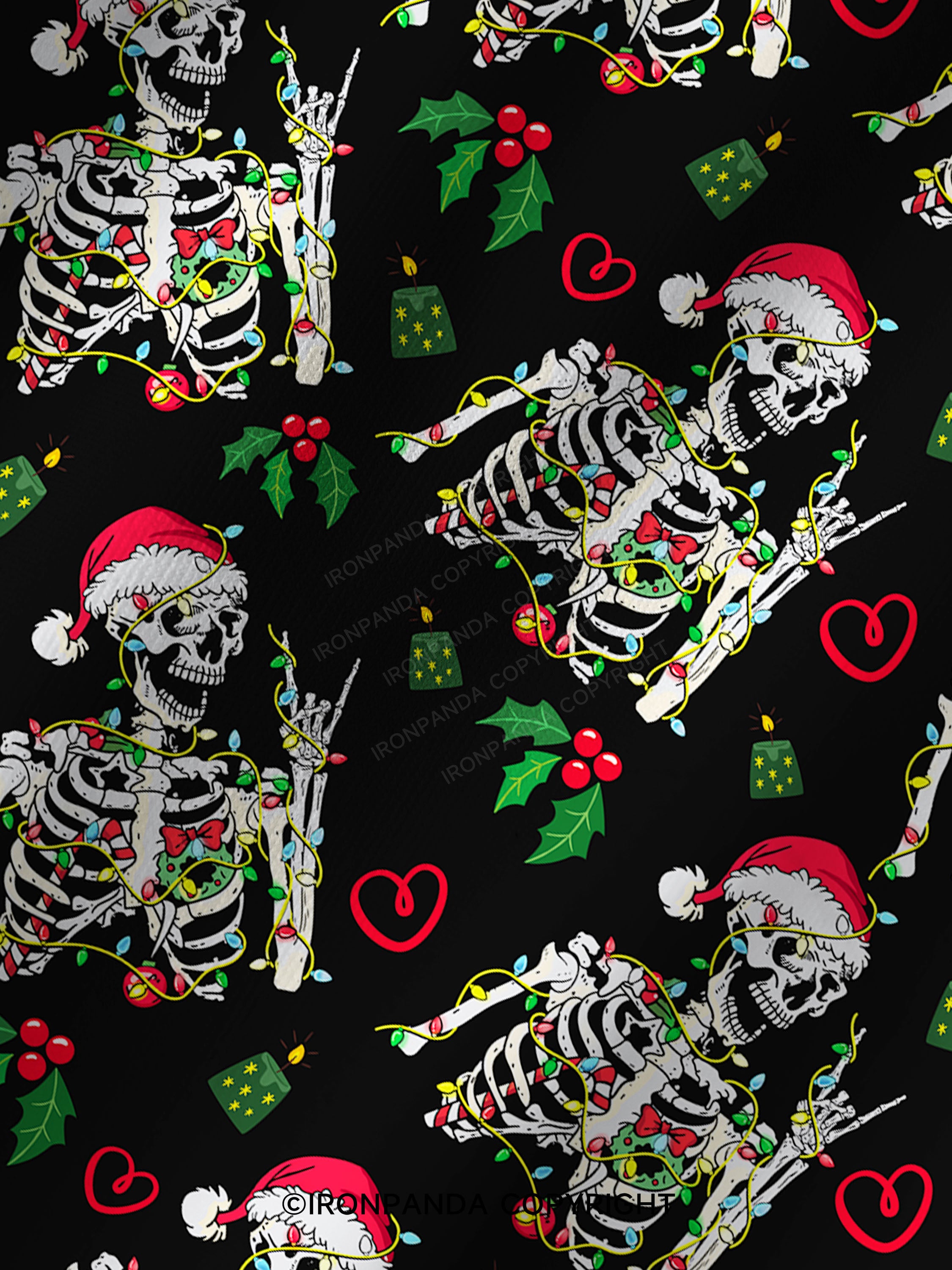 SKELETON WITH CHRISTMAS LIGHTS Printed Yoga Shorts