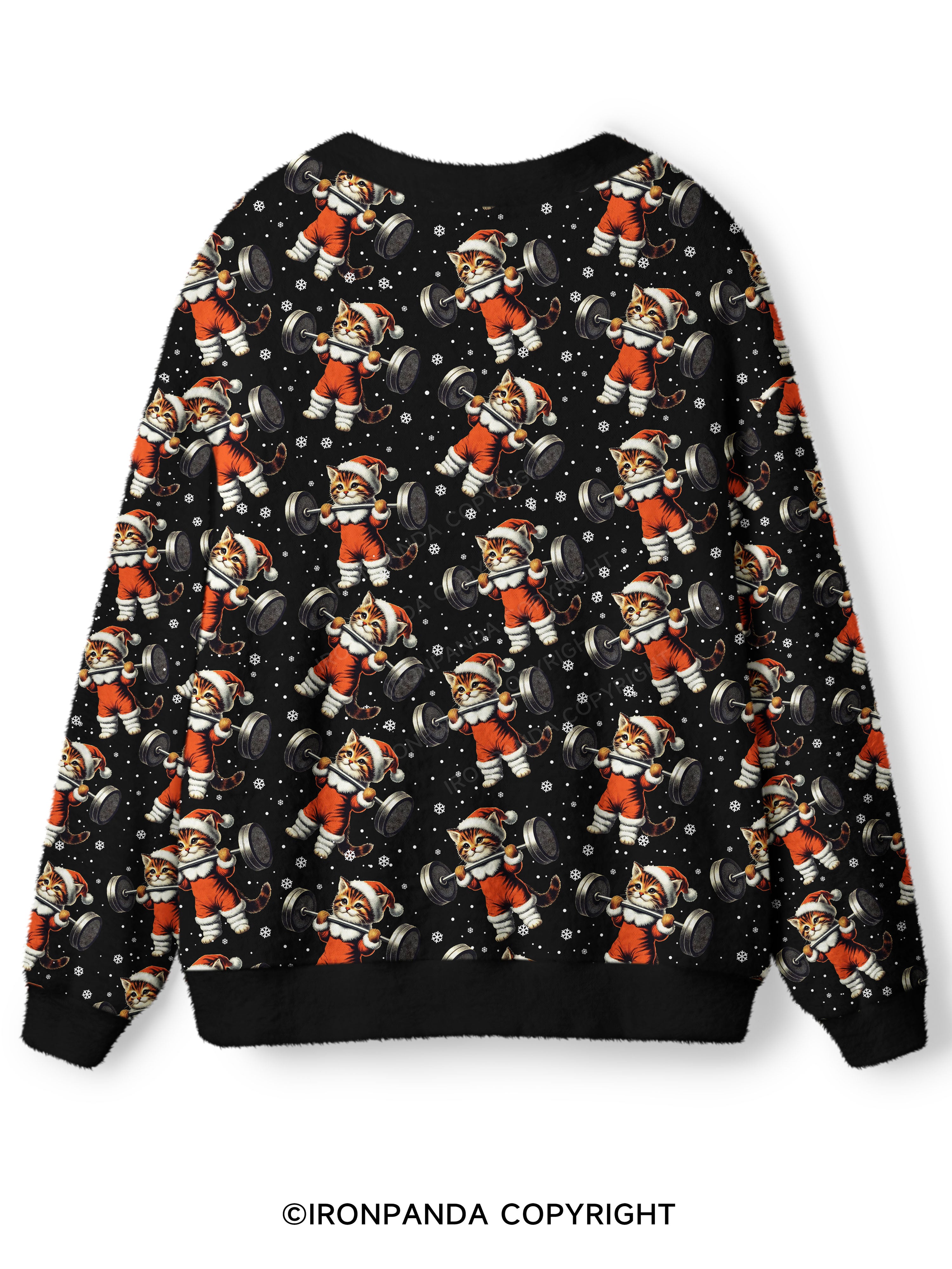 SANTA KITTEN WORKOUT Ugly Fuzzy Fleece Sweater