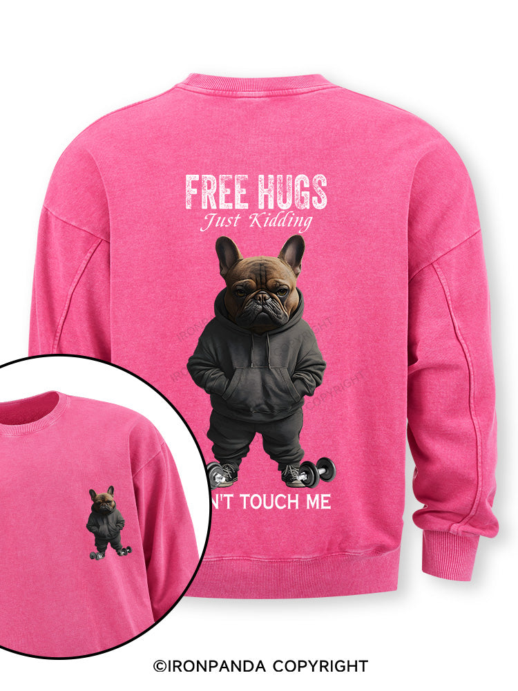 free hugs bulldog Double-Sided Printed Washed Sweatshirt
