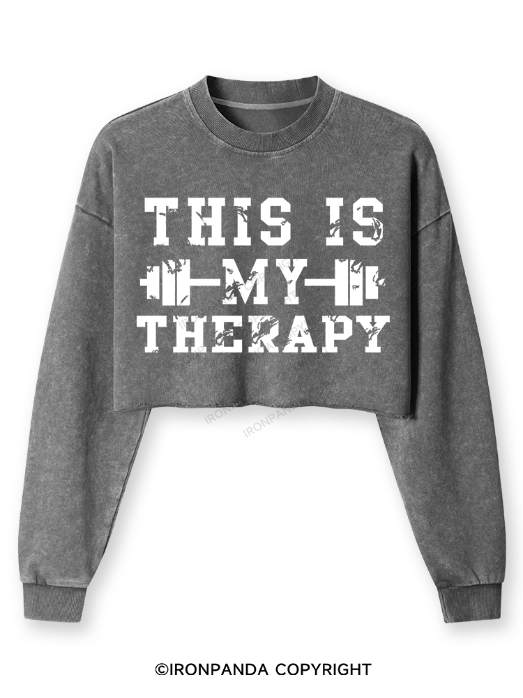This Is My Therapy Washed Long-Sleeve Crop Top
