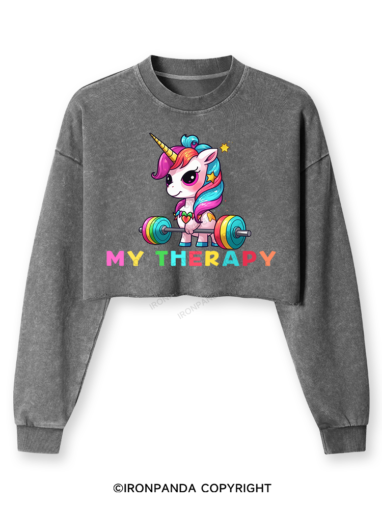 UNICORN MY THERAPY Washed Long-Sleeve Crop Top