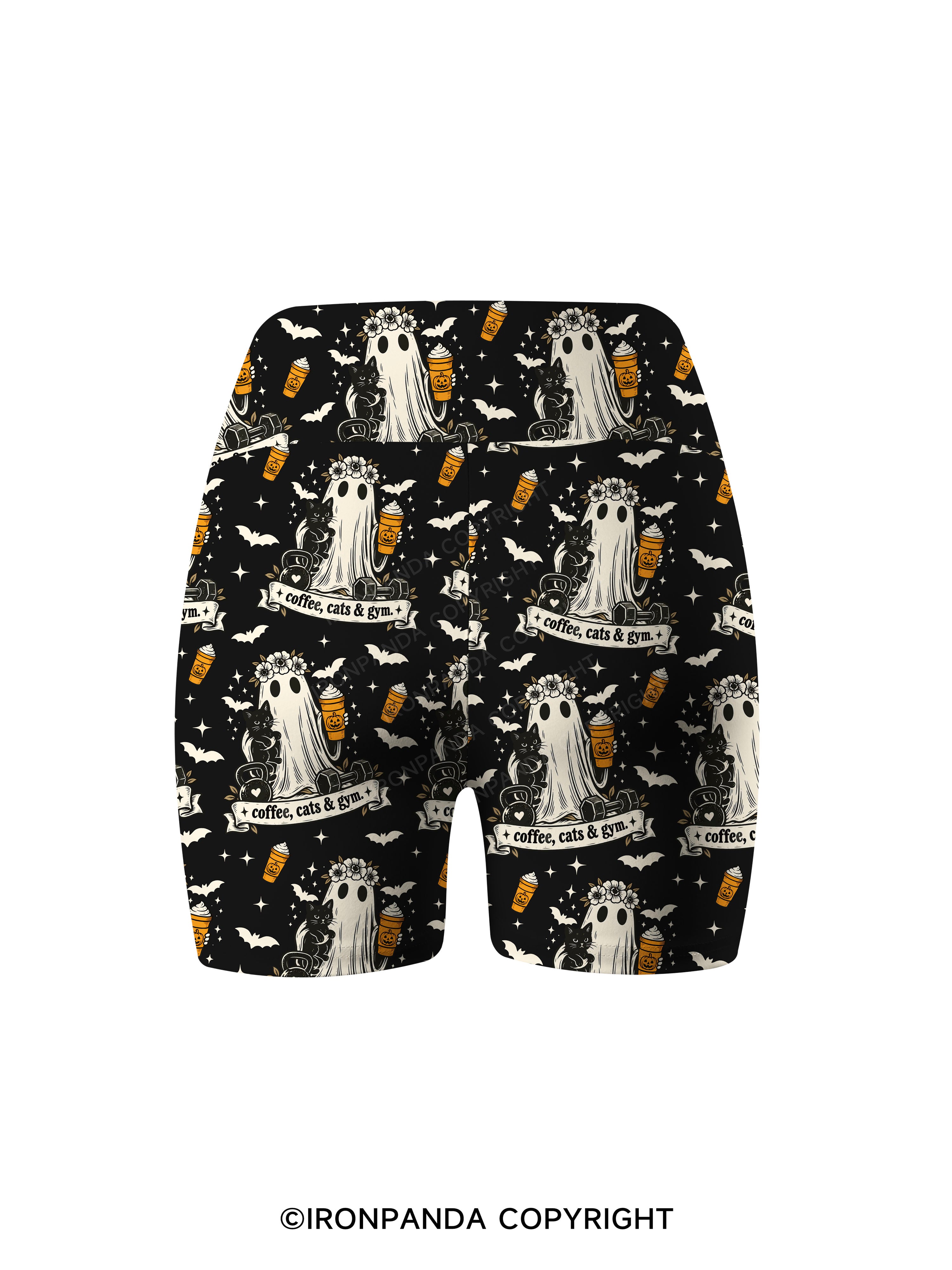 COFFEE, CATS & GYM HAPPY HALLOWEEN Printed Yoga Cycling Shorts