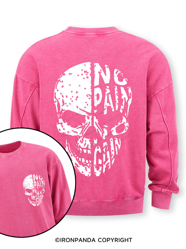 No pain No gain Skull Face Double-Sided Printed Washed Sweatshirt