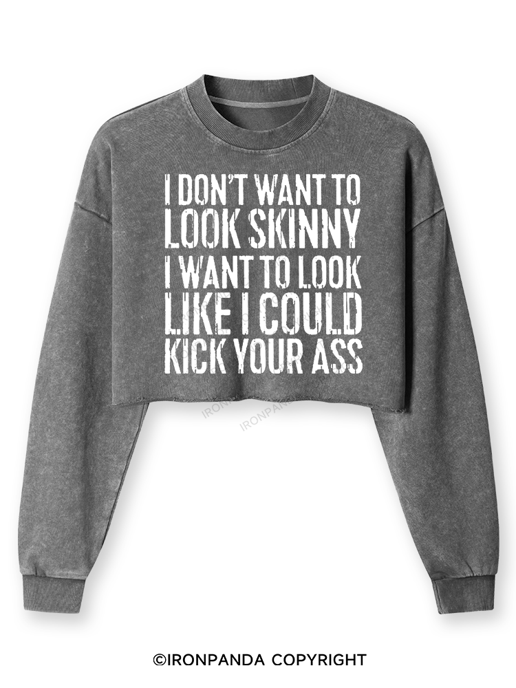 I DON'T WANT TO LOOK SKINNY Washed Long-Sleeve Crop Top