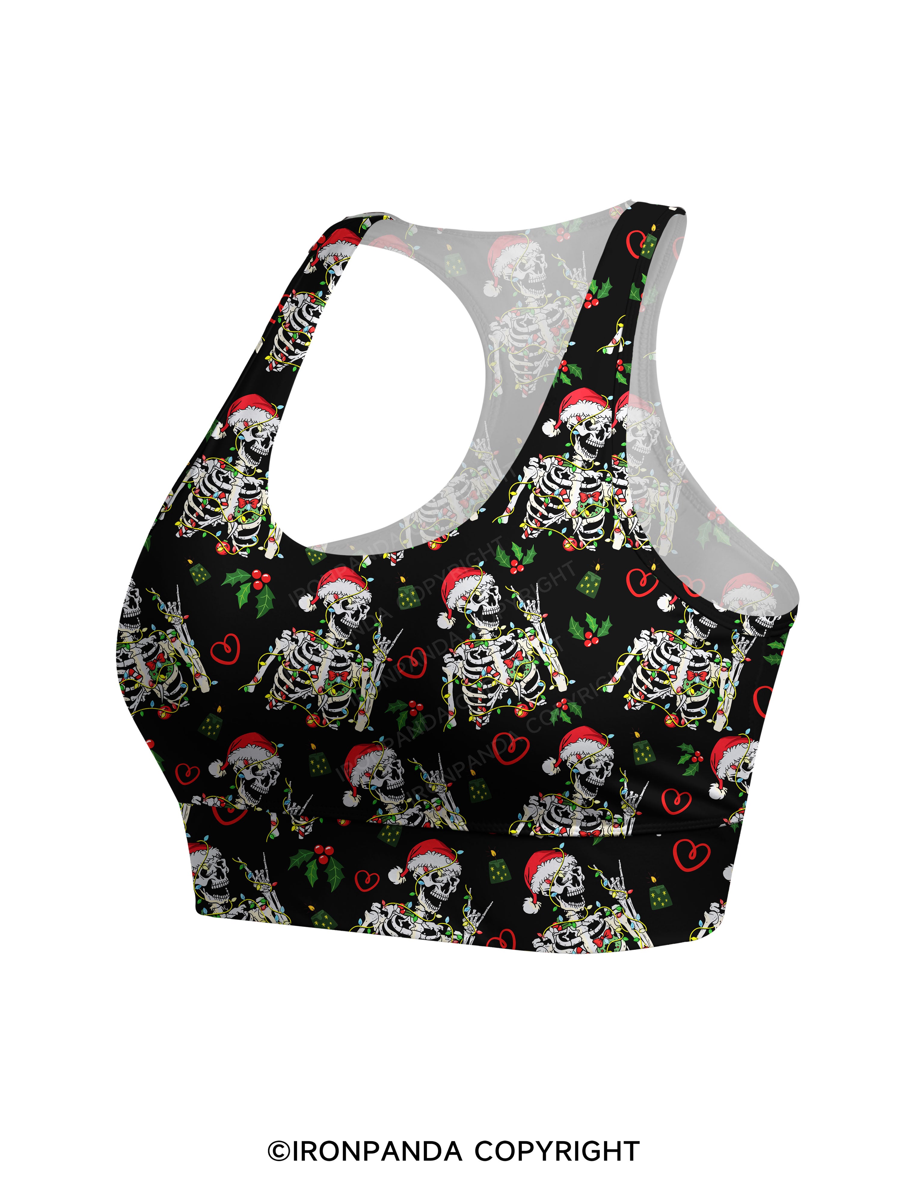 SKELETON WITH CHRISTMAS LIGHTS Racerback Sports Bra