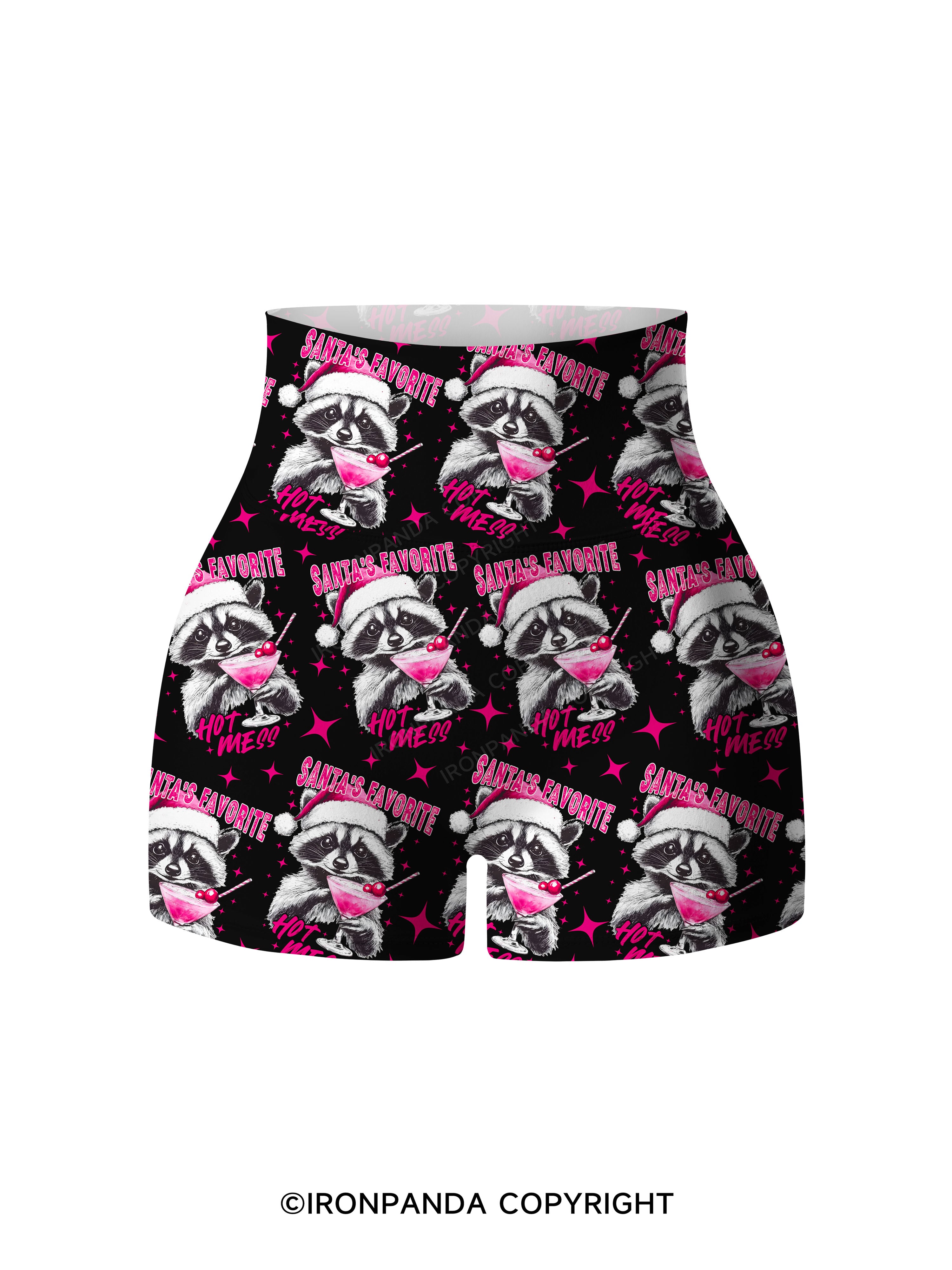 SANTA'S FAVORITE HOT MESS Printed Yoga Shorts