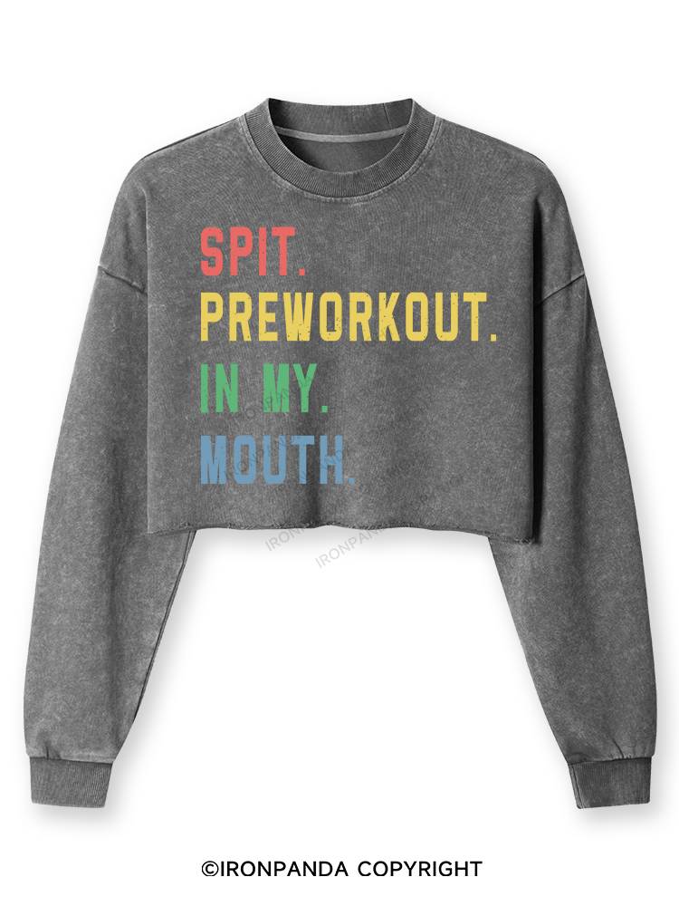 SPIT PREWORKOUT IN MY MOUTH Washed Long-Sleeve Crop Top