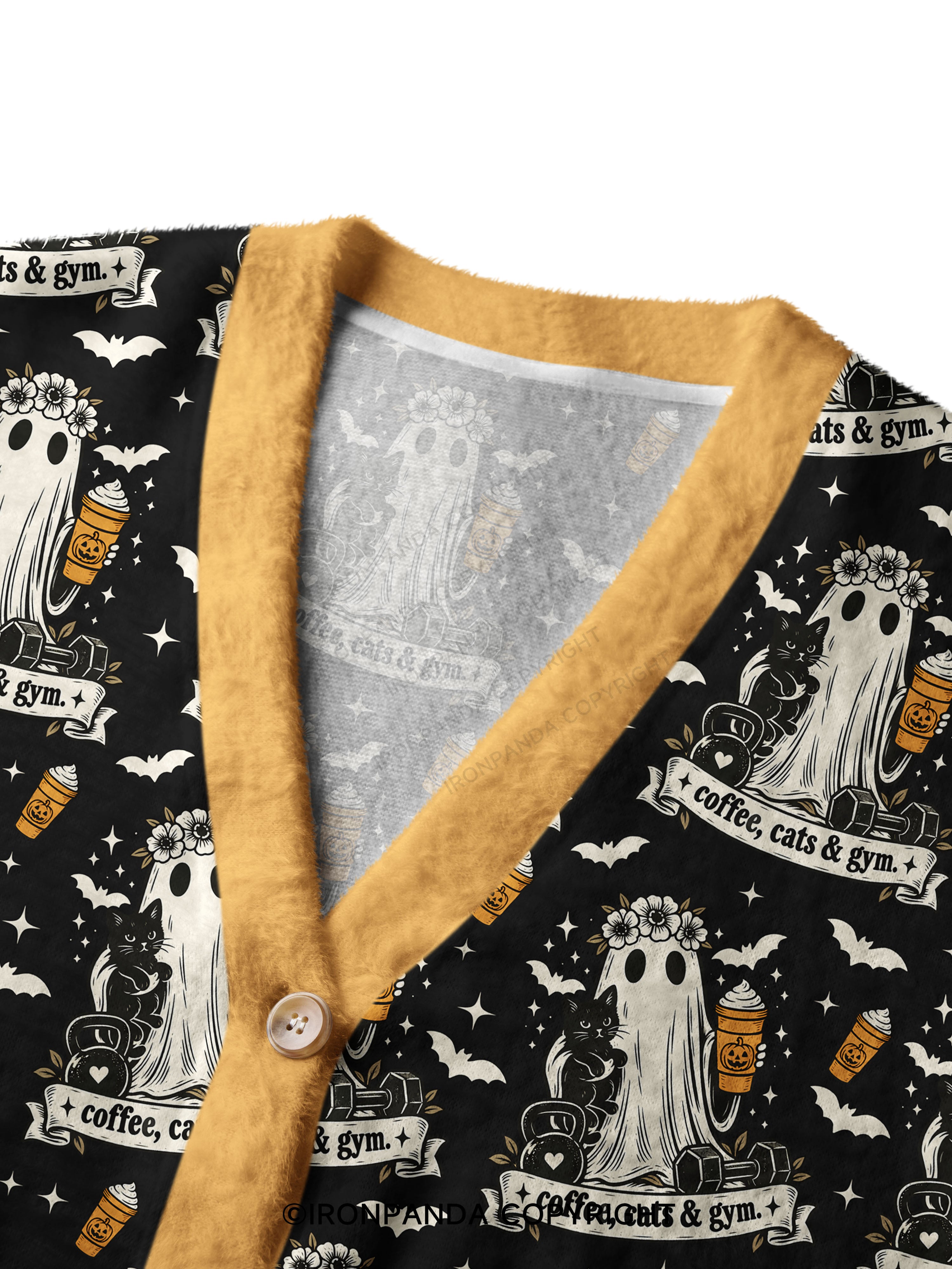 COFFEE, CATS & GYM HAPPY HALLOWEEN Ugly Cardigan Sweater