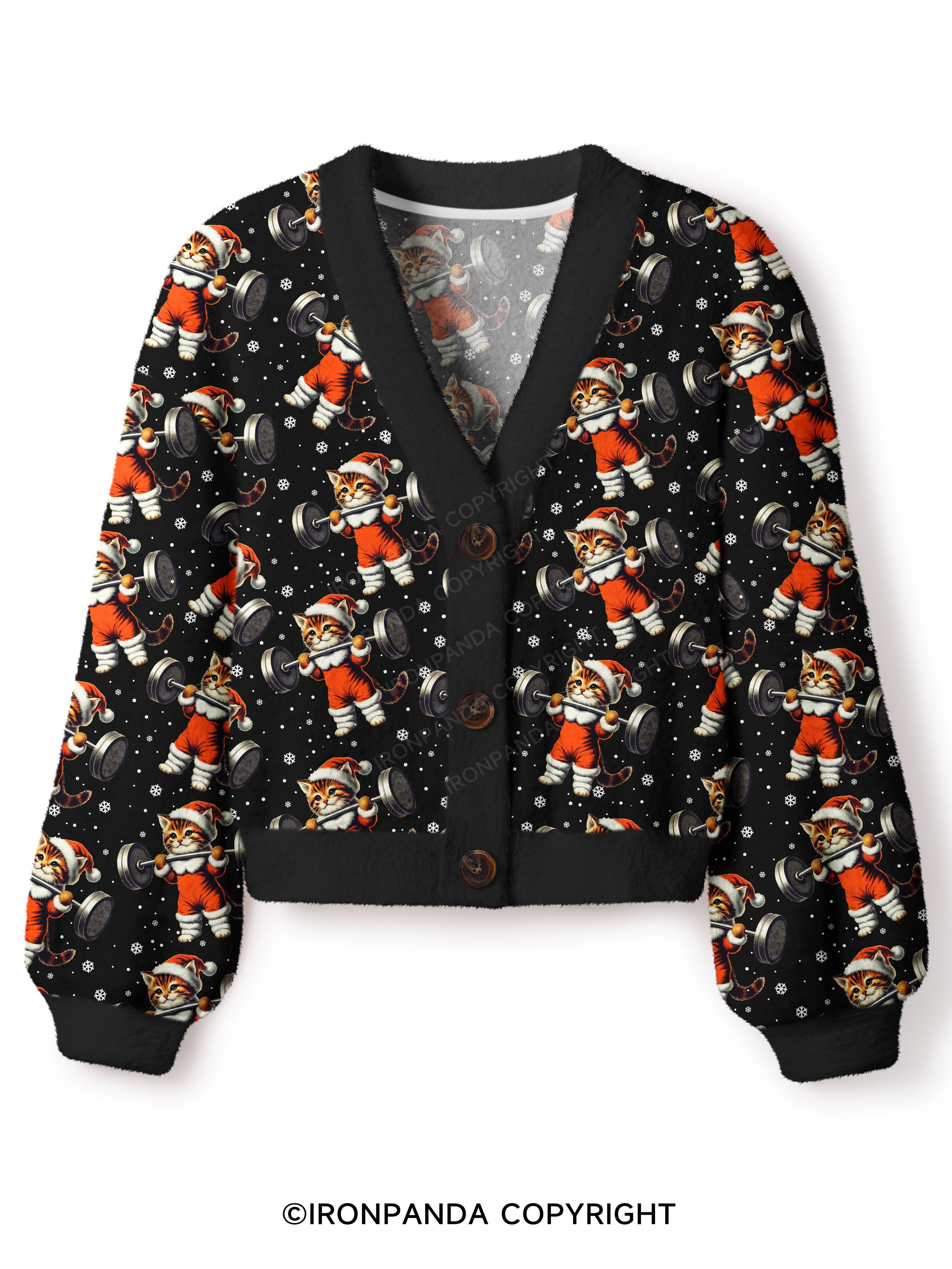 SANTA KITTEN WORKOUT Crop Ugly Cardigan Sweater