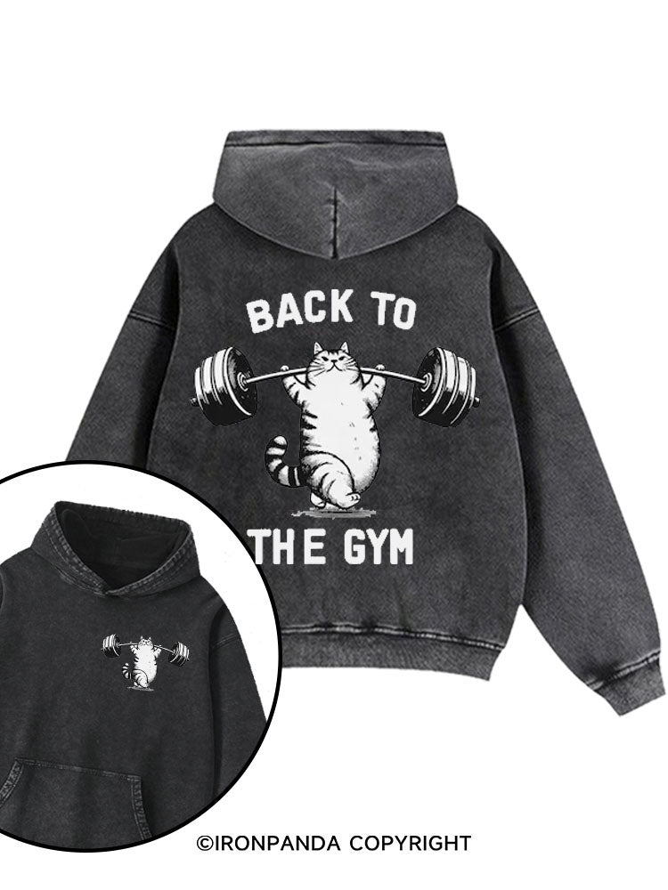 Cat Pumping Iron Printed Washed Gym Hoodie