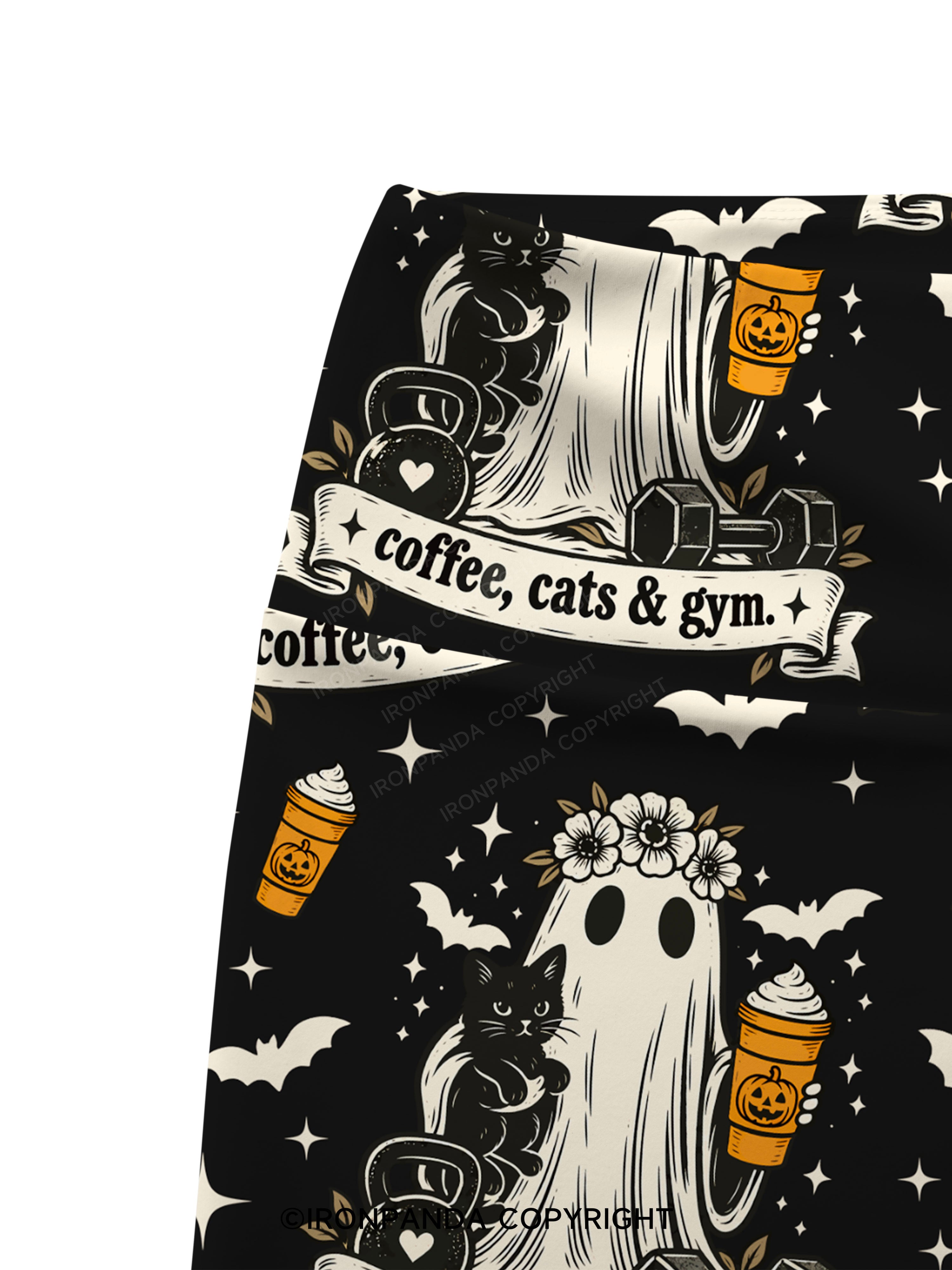 COFFEE, CATS & GYM HAPPY HALLOWEEN Printed Yoga Cycling Shorts