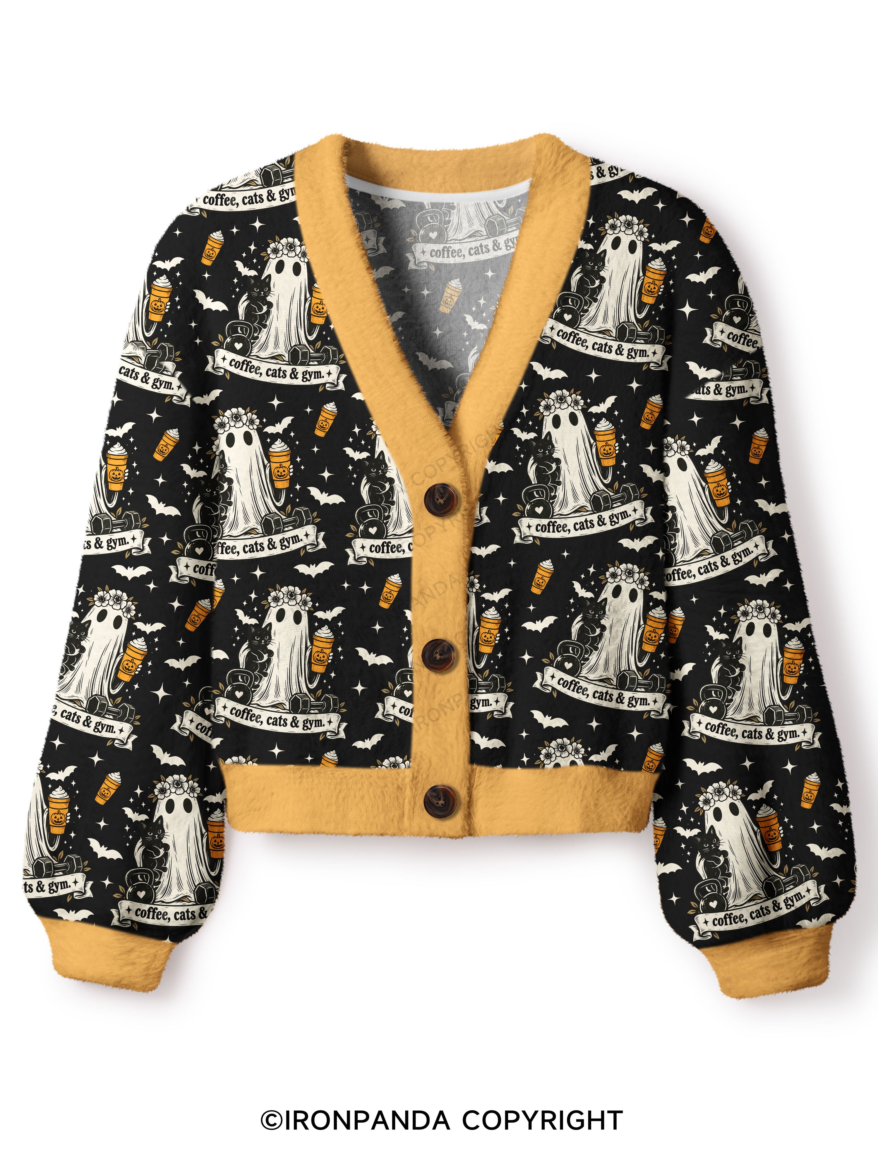 COFFEE, CATS & GYM HAPPY HALLOWEEN Crop Ugly Cardigan Sweater
