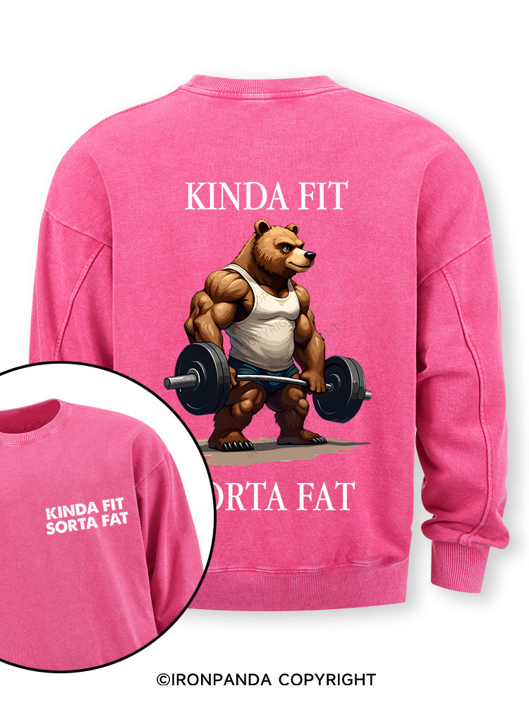 KINDA FIT SORTA FAT MUSCLE BEAR Double-Sided Printed Washed Sweatshirt