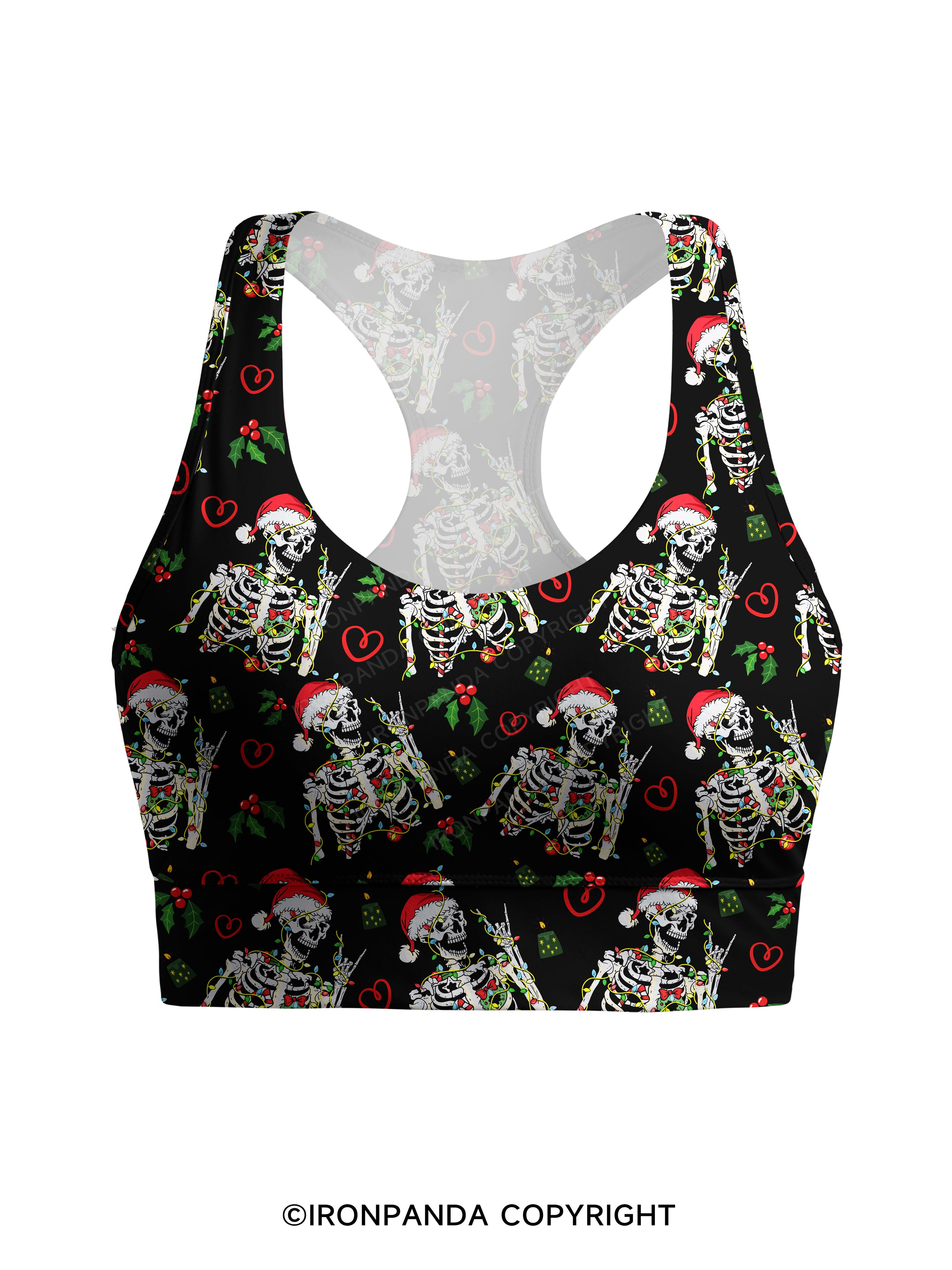 SKELETON WITH CHRISTMAS LIGHTS Racerback Sports Bra