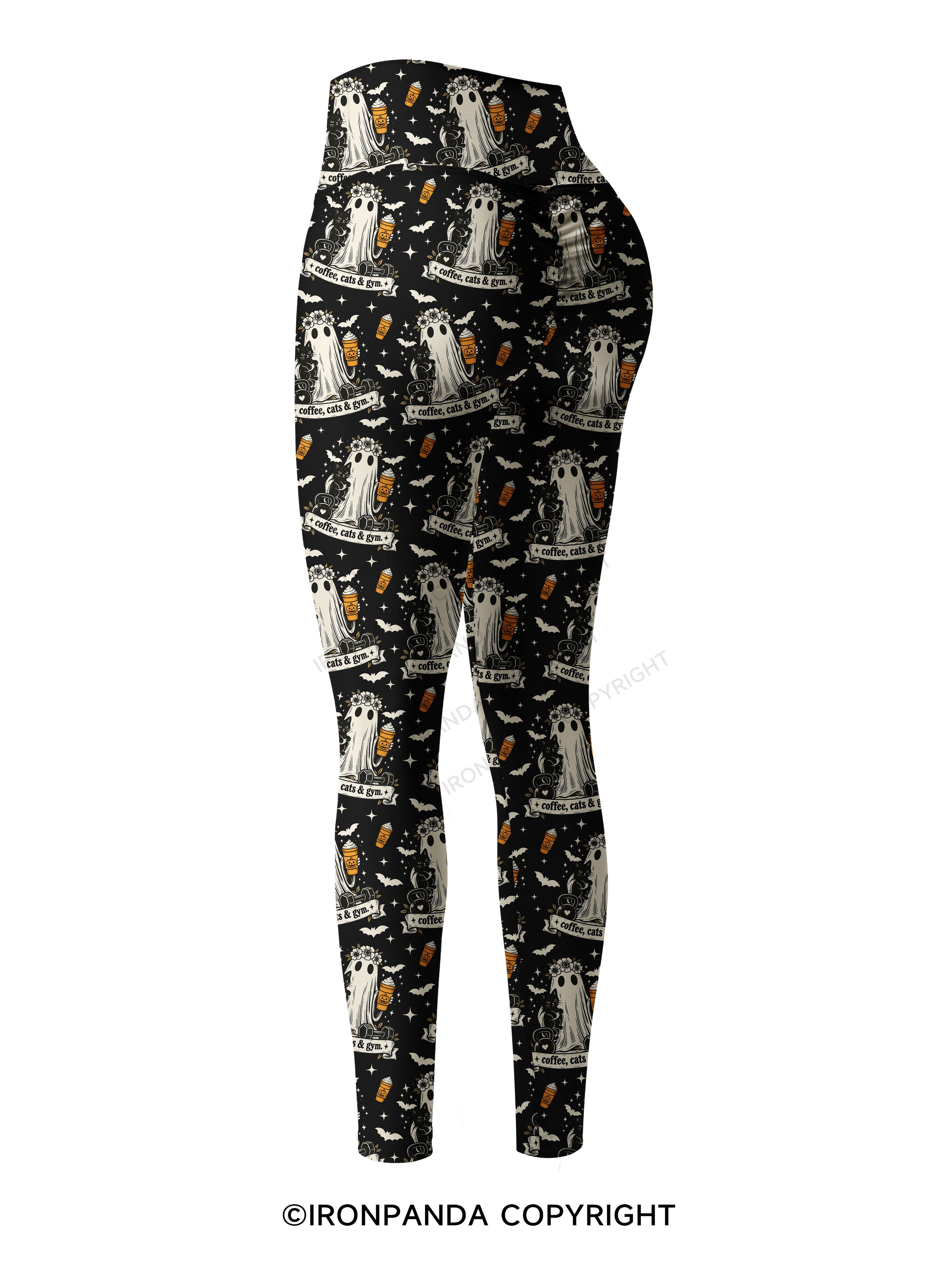 COFFEE, CATS & GYM HAPPY HALLOWEEN Printed Yoga Pants