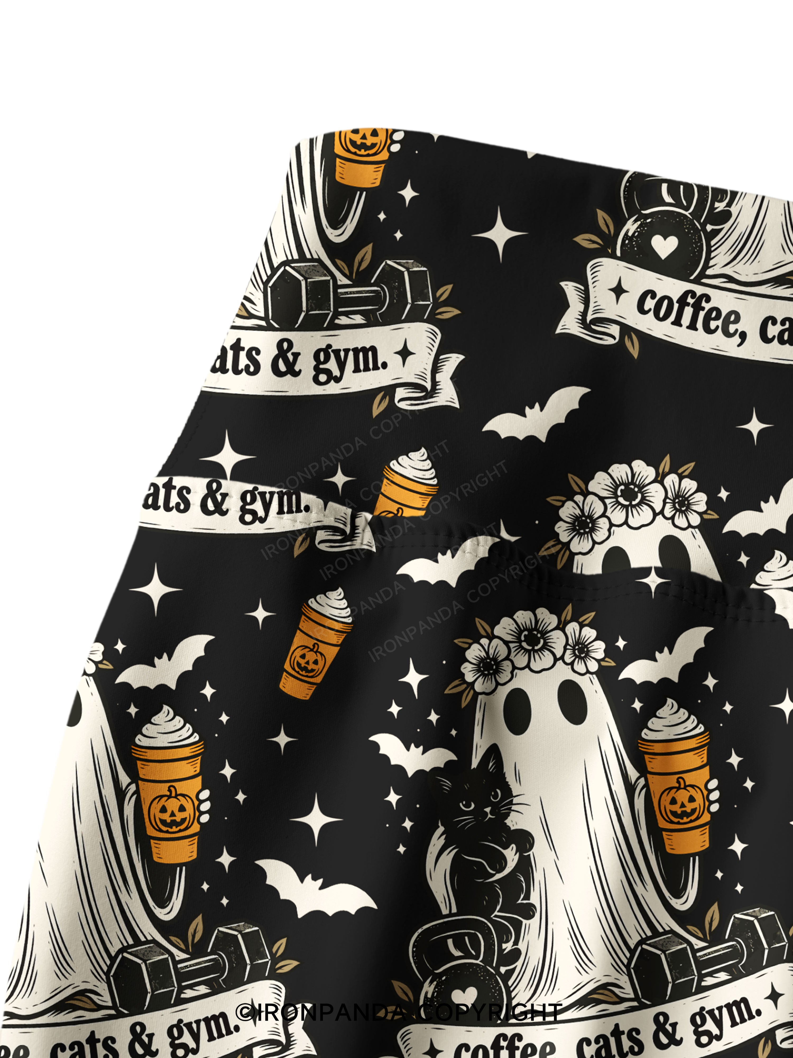 COFFEE, CATS & GYM HAPPY HALLOWEEN Printed Yoga Pants