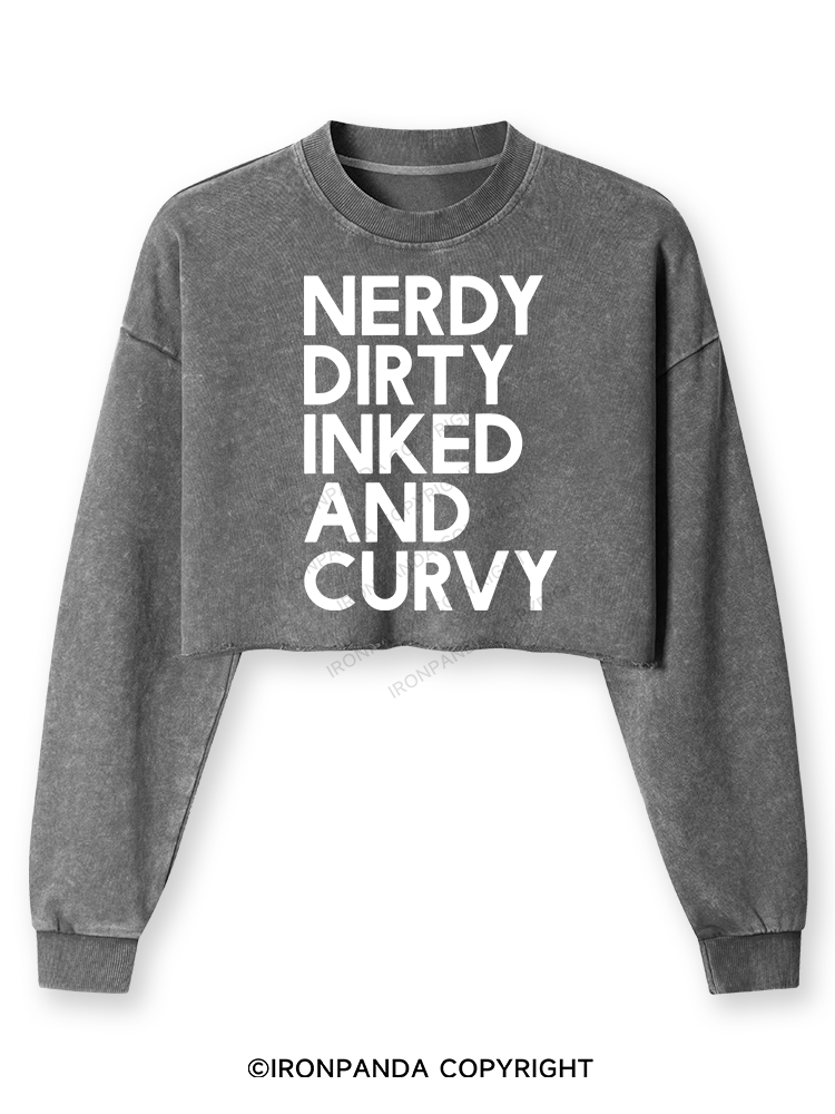NERDY, DIRTY, INKED AND CURVY Washed Long-Sleeve Crop Top