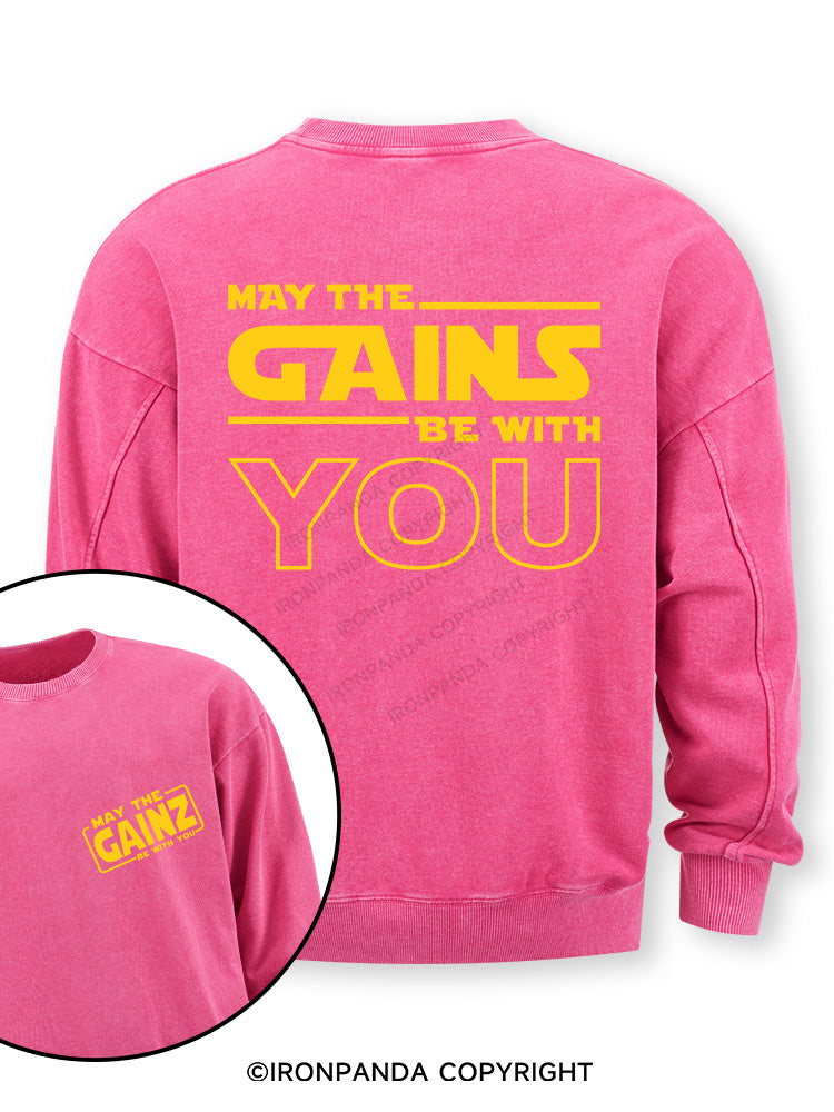 May the Gains Be With You Double-Sided Printed Washed Sweatshirt