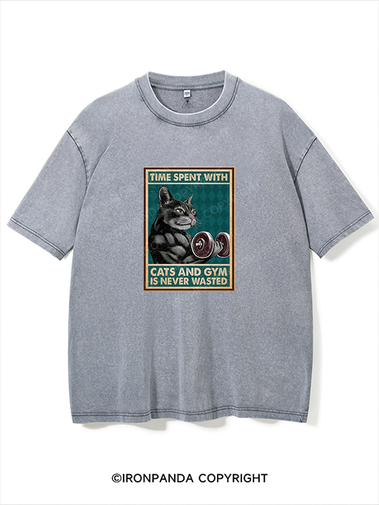 Time Spent with Cats and Gym Is Never Wasted Washed Gym Shirt