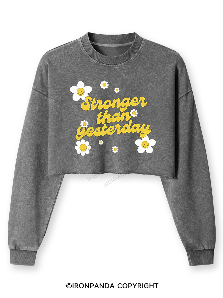 STRONGER THAN YESTERDAY Washed Long-Sleeve Crop Top