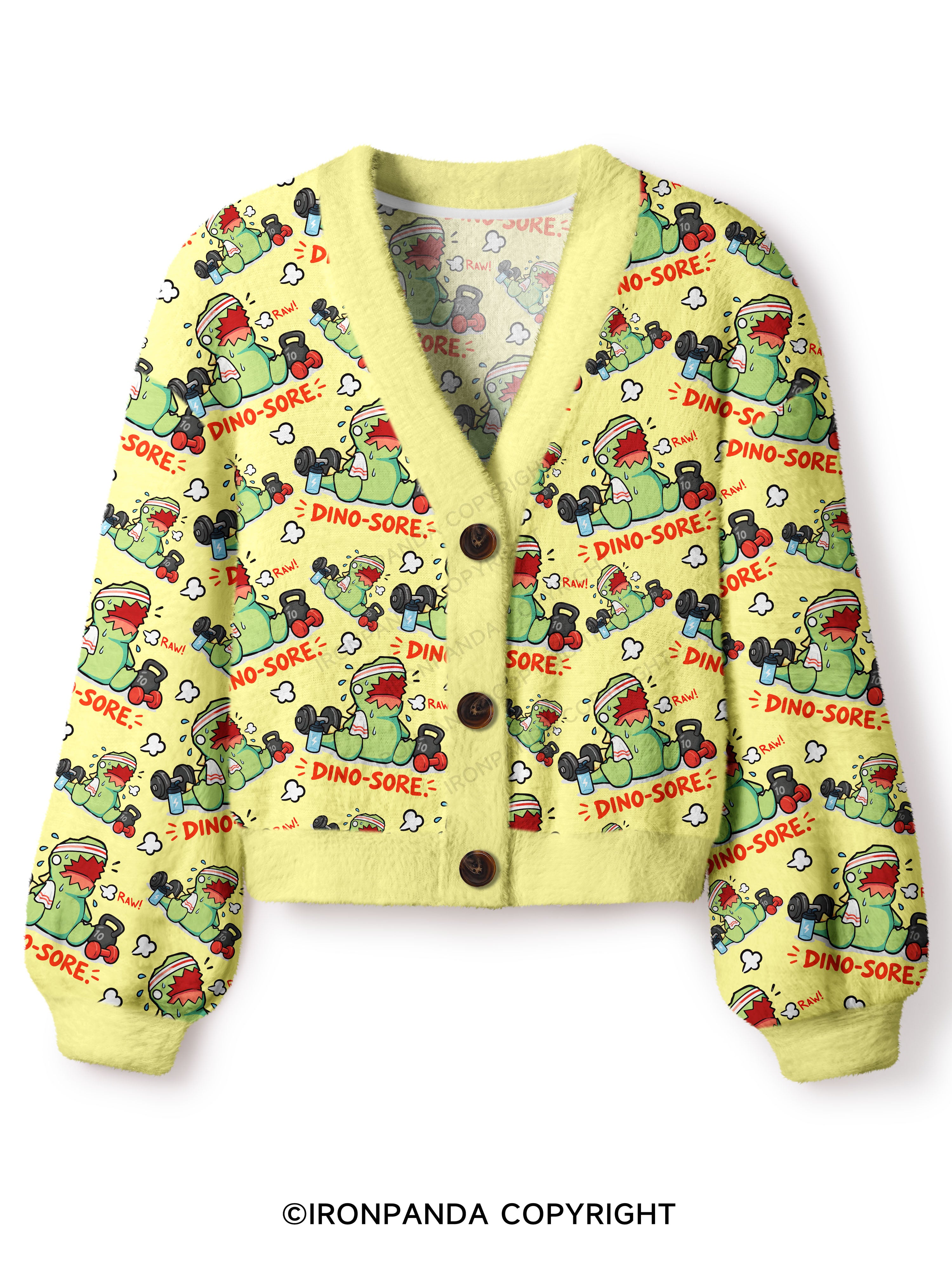 RAW! DINO-SORE Crop Ugly Cardigan Sweater