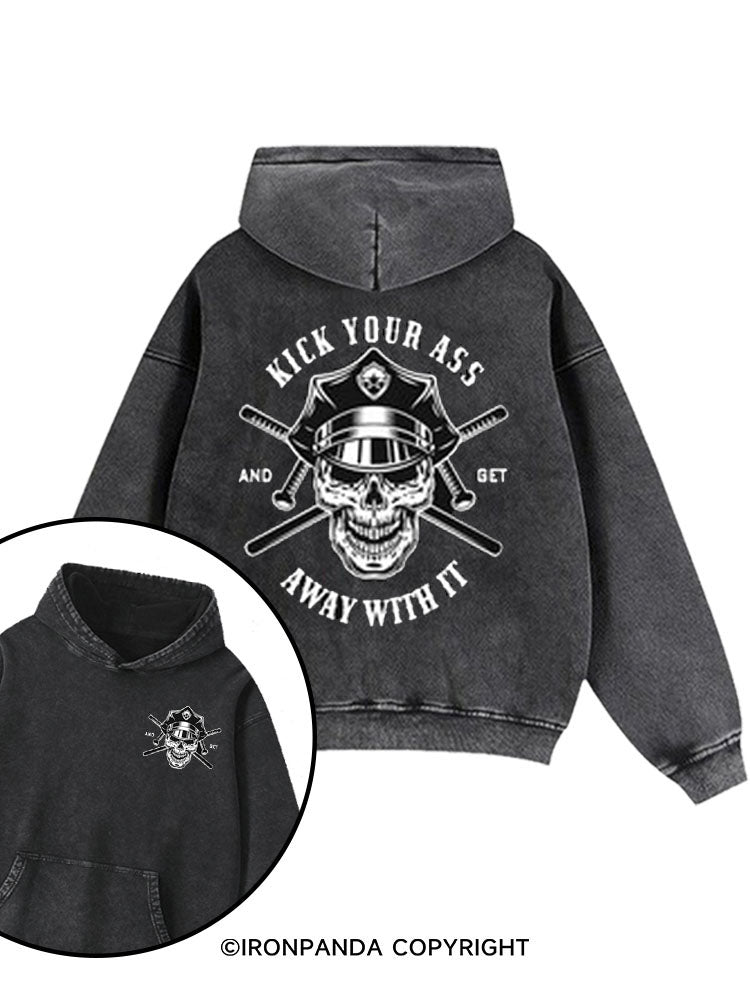 Kick Your Ass Printed Washed Gym Hoodie