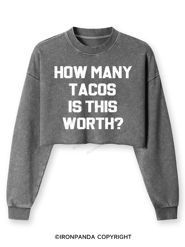 HOW MANY TACOS IS THIS WORTH Washed Long-Sleeve Crop Top