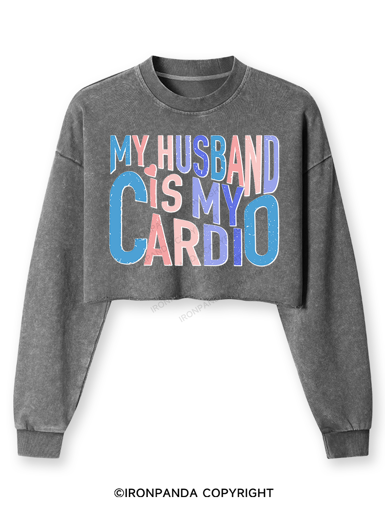 MY HUSBAND IS MY CARDIO Washed Long-Sleeve Crop Top