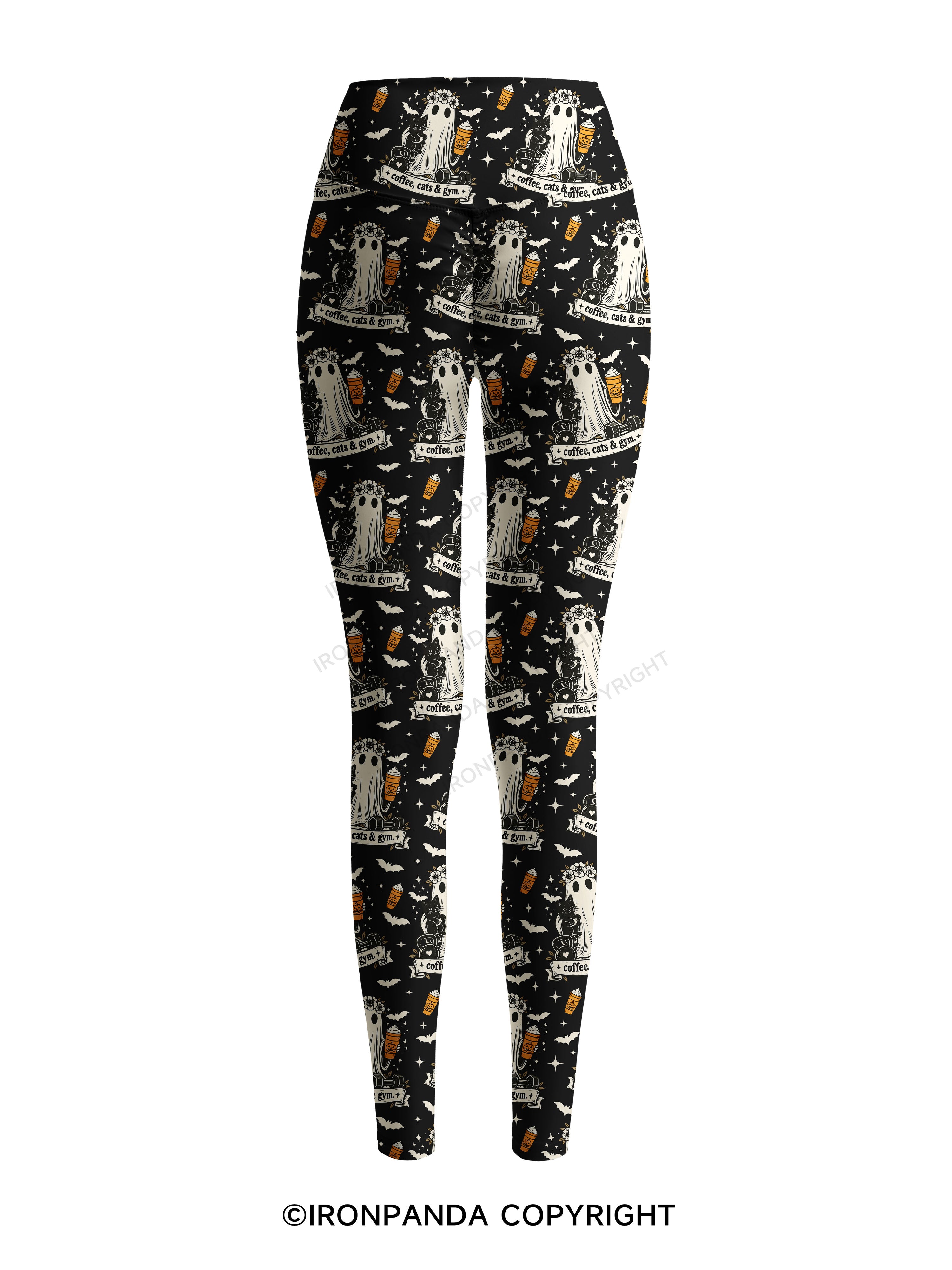 COFFEE, CATS & GYM HAPPY HALLOWEEN Printed Yoga Pants