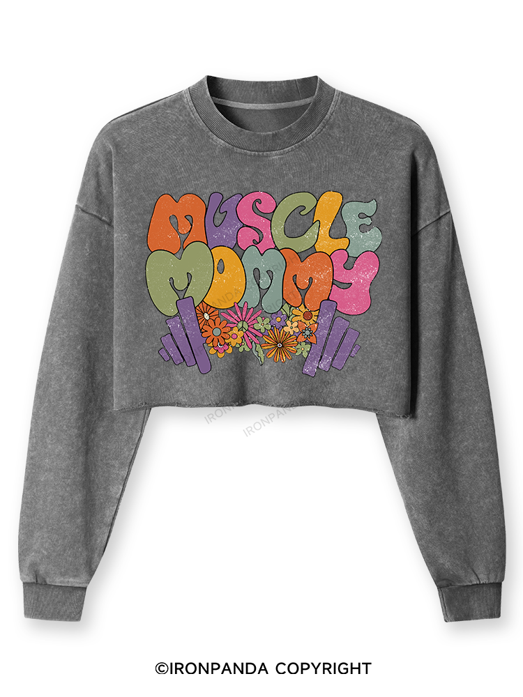 MUSCLE MOM Washed Long-Sleeve Crop Top