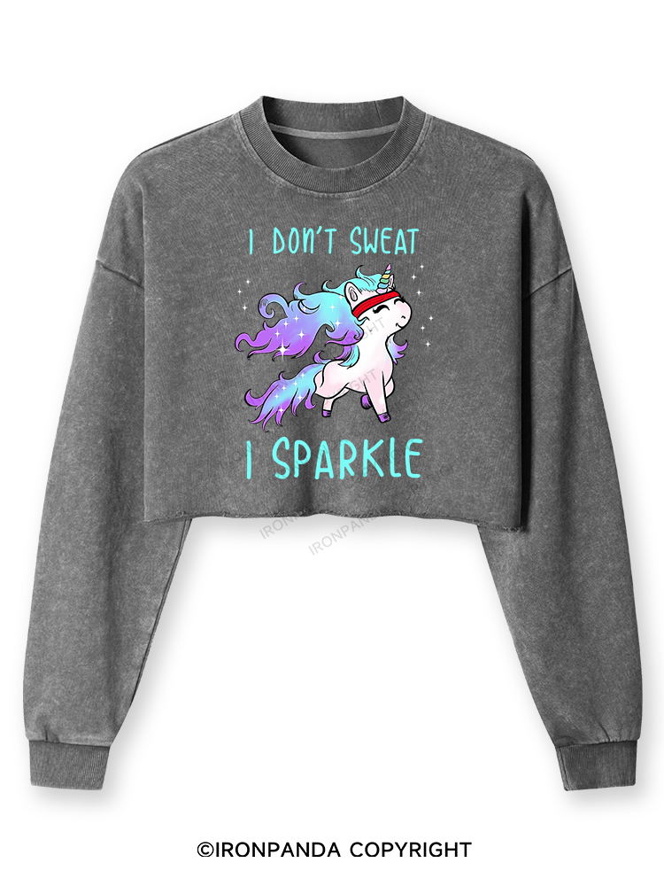 I Don't Sweat I Sparkle Washed Long-Sleeve Crop Top