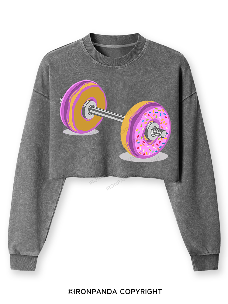 DONUT BARBELL Washed Long-Sleeve Crop Top