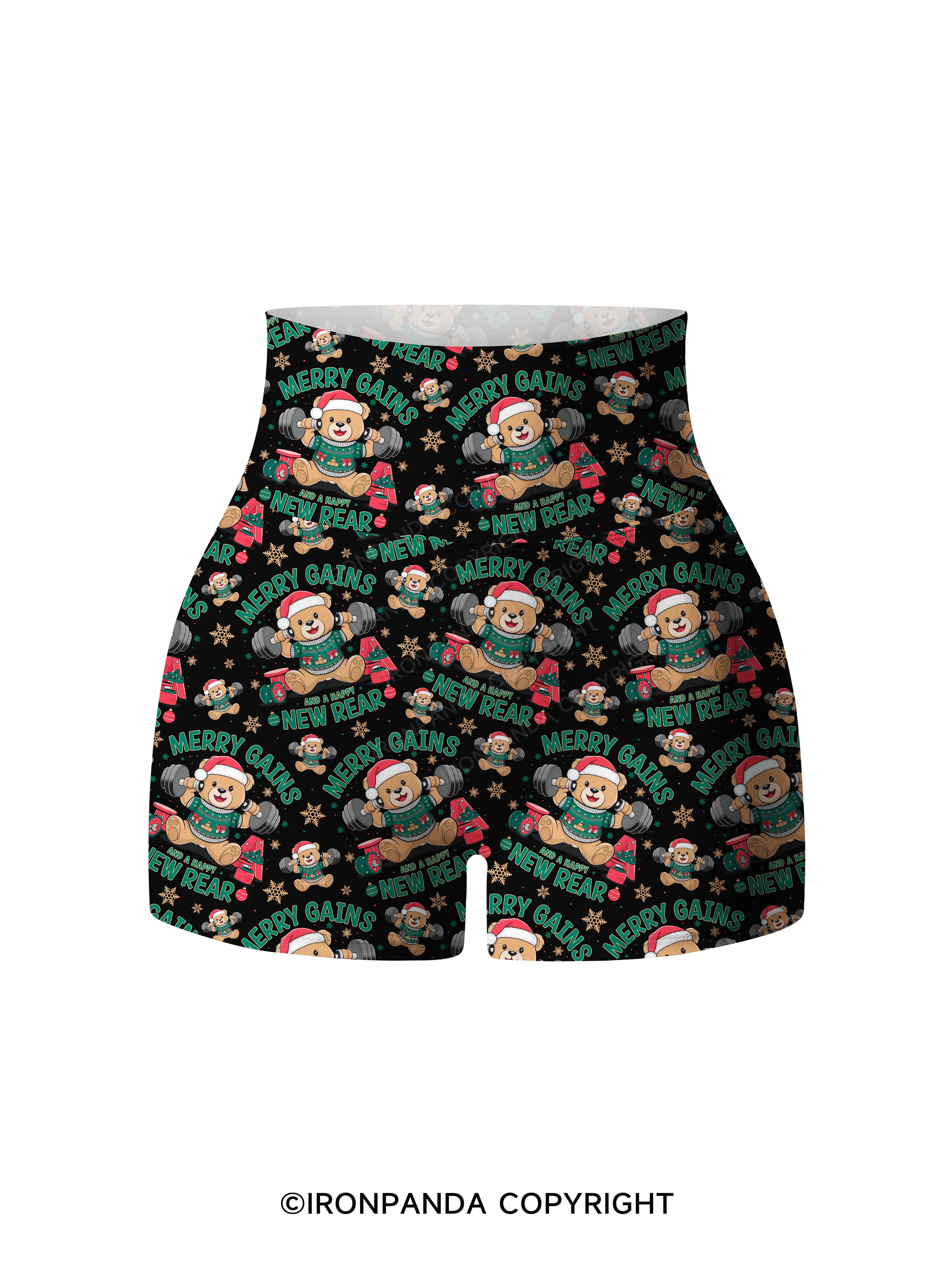 MERRY GAINS AND A HAPPY NEW REAR Printed Yoga Shorts