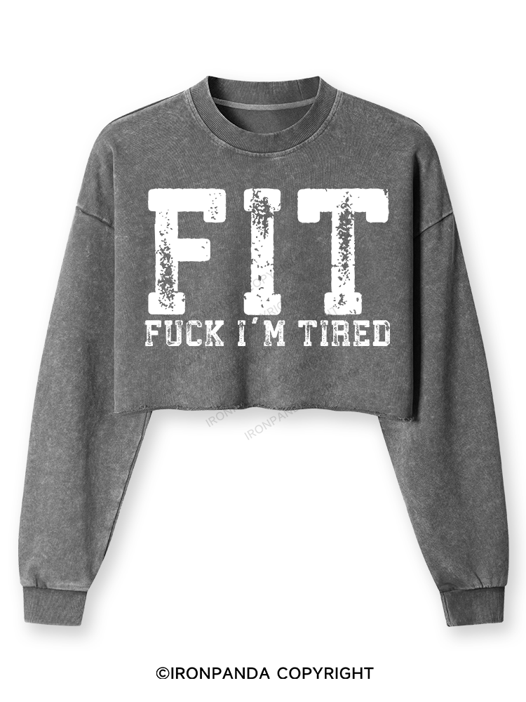 FUCK I'M TIRED Washed Long-Sleeve Crop Top