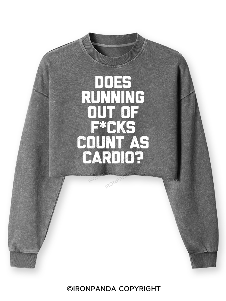 DOES RUNNING OUT OF FUCKS COUNT AS CARDIO? Washed Long-Sleeve Crop Top
