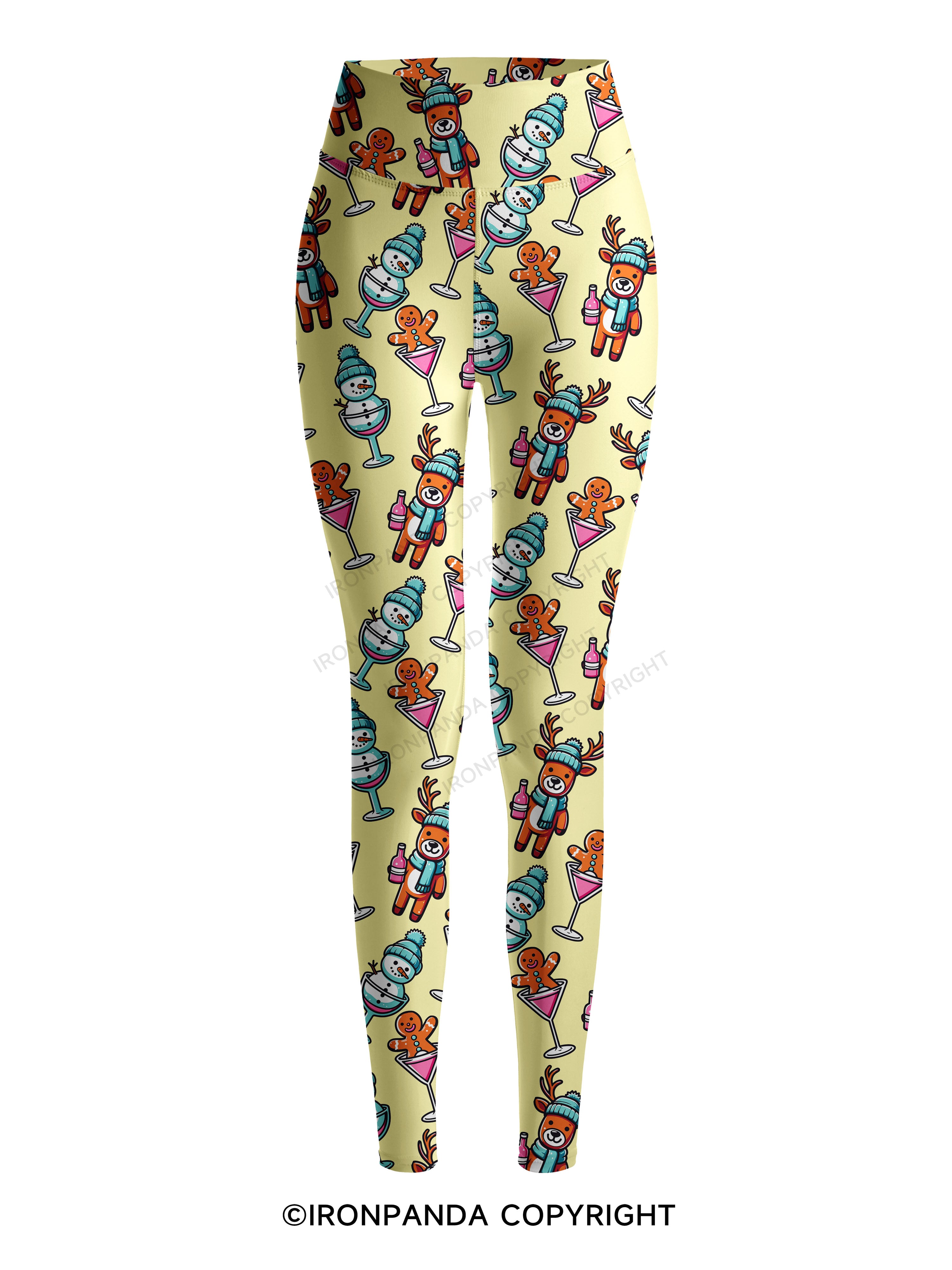CUTESY CHRISTMAS DRINKING CREW Printed Yoga Pants