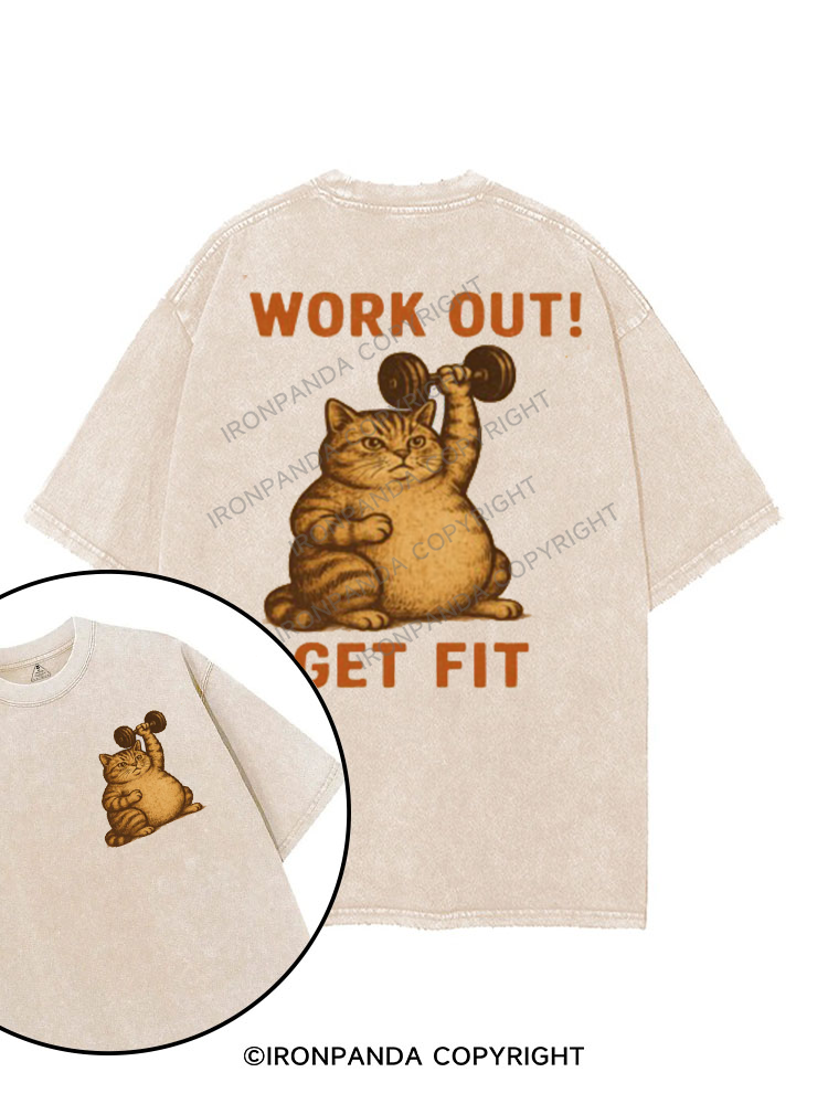WORK OUT GET FIT printed Gym Shirt