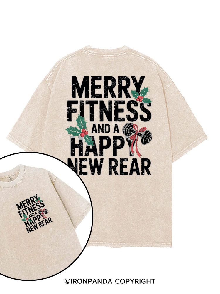 MERRY FITNESS AND A HAPPY NEW REAR printed Gym Shirt