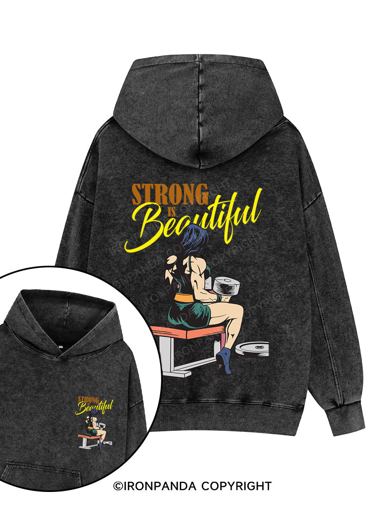 STRONG IS beautiful Printed Washed Gym Hoodie