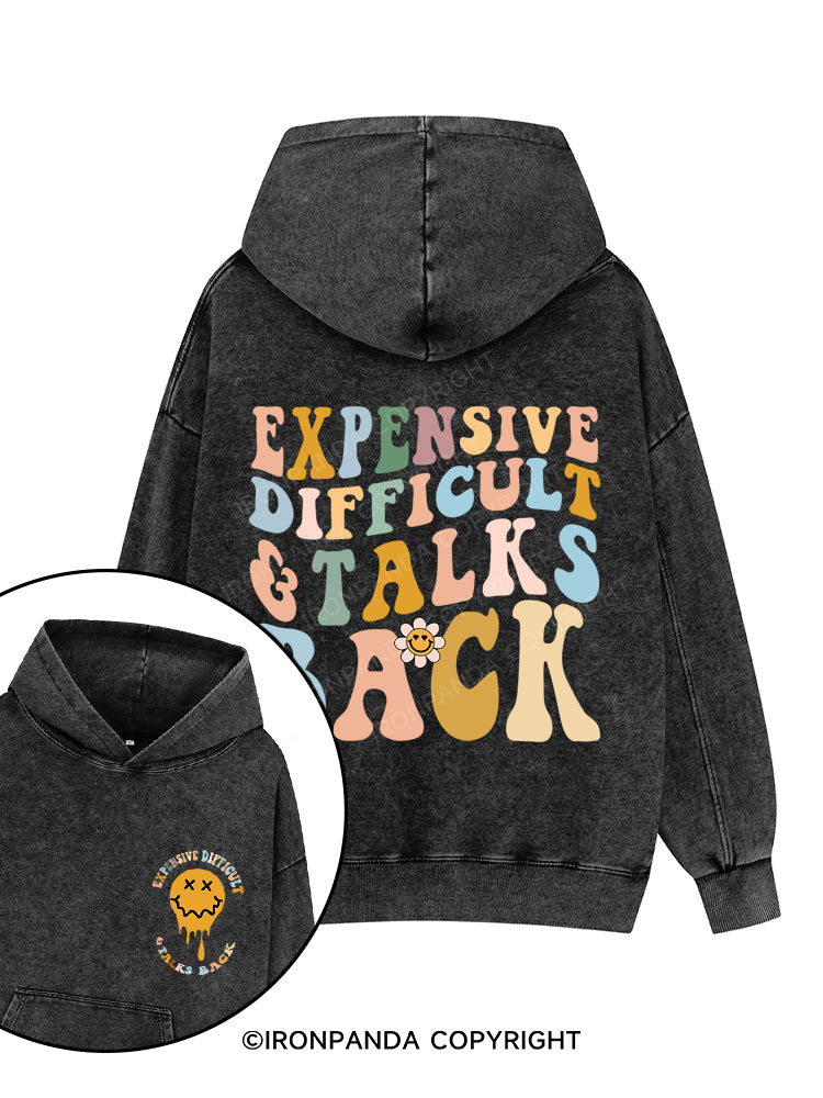 Expensive Difficult And Talks Back Printed Washed Gym Hoodie