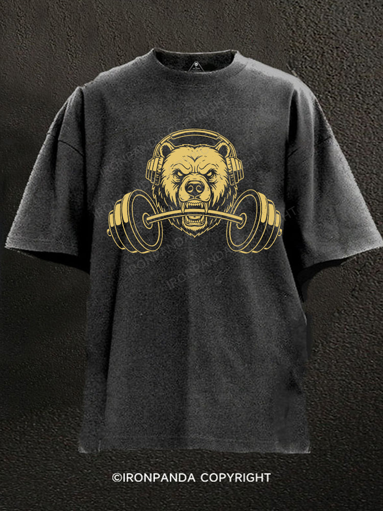 Barbell Bear Washed Gym Shirt