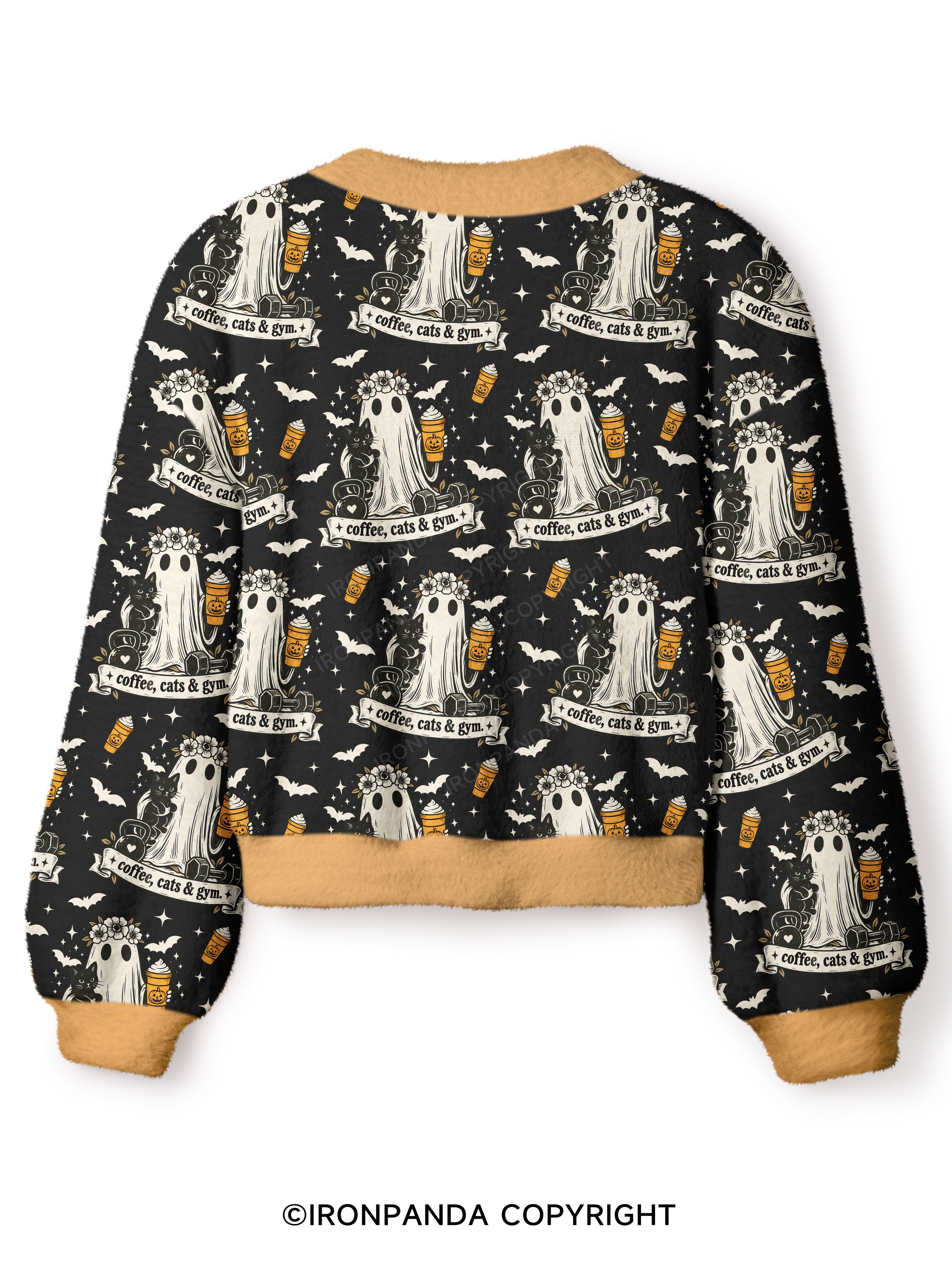 COFFEE, CATS & GYM HAPPY HALLOWEEN Crop Ugly Cardigan Sweater