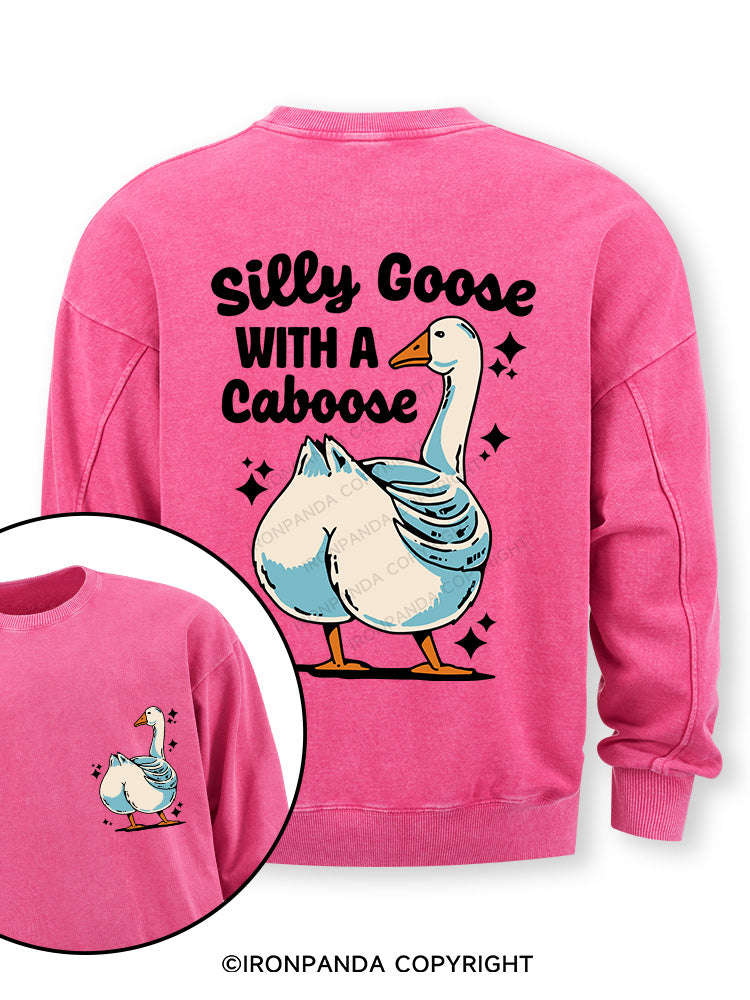 Silly Goose With A Caboose Double-Sided Printed Washed Sweatshirt