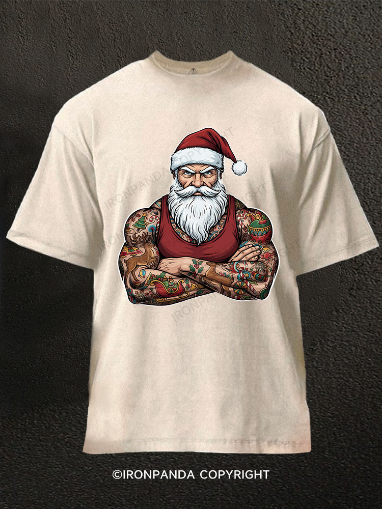 Muscular Santa Claus Washed Gym Shirt