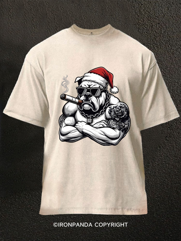 Christmas Muscle Bulldog Washed Gym Shirt
