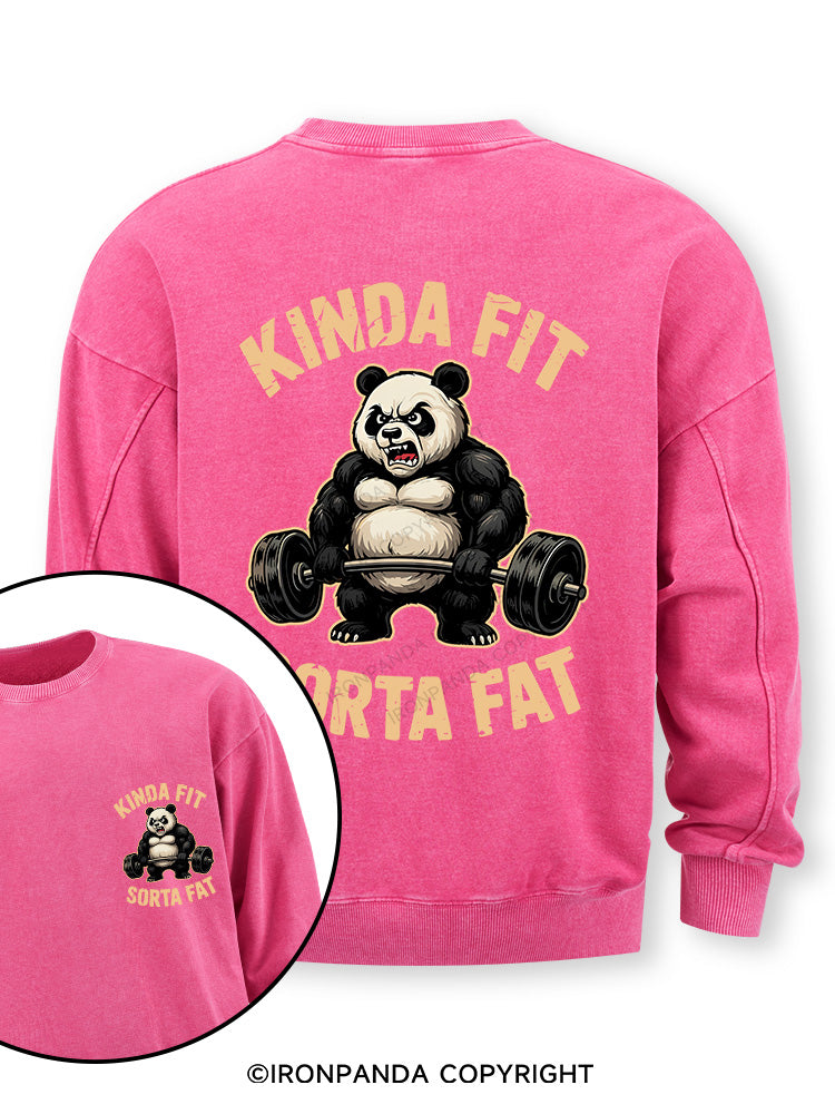 KINDA FIT SORTA FAT PANDA Double-Sided Printed Washed Sweatshirt